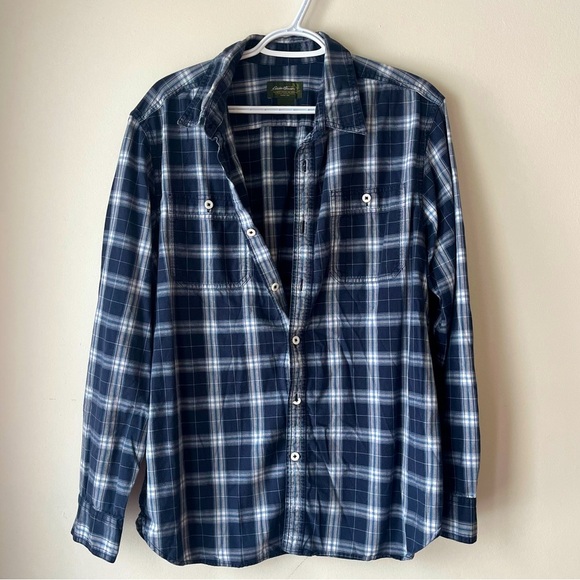 Vintage Eddie Bauer Plaid Button-Down Shirt Men’s Large 100% Cotton Flannel - Picture 1 of 13
